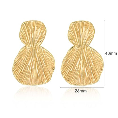 Large Geometric Drop Dangle Earrings for Women Pearl Teardrop Disc Rectangle Oval Fishtail Shell Shaped Textured Dangle Studs Earrings for Women - color: Gold-Shell B