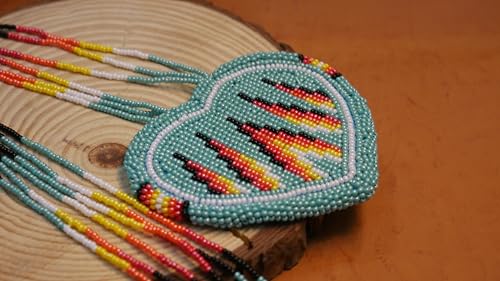 Handmade Native American Style Tribal ethnic Seed Bead Beaded Layered Medallion Necklace - color: Heart - Turquoise
