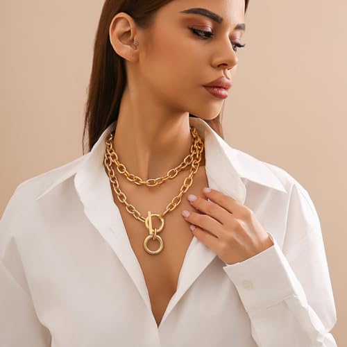 CSIYANJRY99 Chunky Gold Necklaces for Women,Multilayer Punk 80s Hip Hop Necklace,Layered Cuban Link Chain Statement Necklace 90s Freaknik Outfit Accessories for Women - color: Gold Larered Neckalce 2