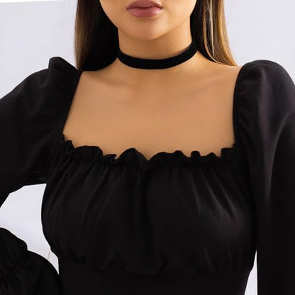 Black Choker Necklace Set Velvet Lace Choker Daisy Gothic Punk Classic Choker - color: 4PCSB