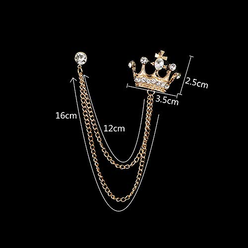 YOOE British Style Rhinestone Crown Chain Brooch. Retro Crystal Corsage Pin, Tassel Chain Suit Jacket Brooch Pin for Men Husband Gifts