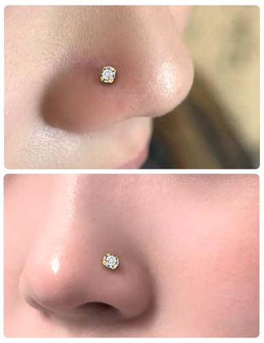 18G 20G 14K Gold Filled Nose Rings Studs Piercing Jewelry For Women Men 316L Surgical Steel Round Square Cubic Zirconia Nose Rings Studs Nostrial Piercing Jewelry CZ 1.5mm 2mm 2.5mm 3mm - color: Silver, size: 18 Gauge-L Shaped-Round CZ