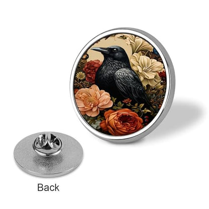 Gothic Raven Flowers Badge Pin Round Badge Metal Button Badges Brooch Lapel Pin for Men Women 1 Inch - color: style-8