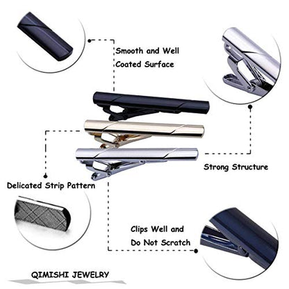 Tie Clips for men Tie Bar Clip Set for Regular Ties Necktie Wedding Business Tie Pin Clips - color: 6 Colors
