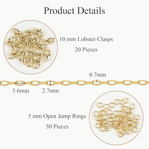 Jabogrii 10 Meters Gold Soldered Jewelry Making Chain Paperclip Brass Chain | Bulk Necklace Bracelet DIY Craft Chain for Jewelry Making - color: Small Paperclip Gold