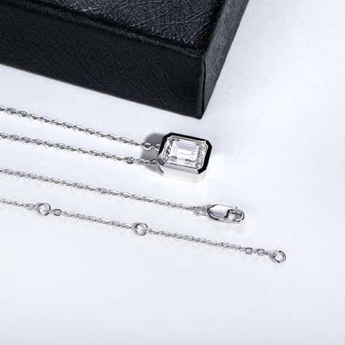 Moissanite Necklaces, 925 Sterling Silver Pendant Necklace for Women Men - style: Emerald Cut