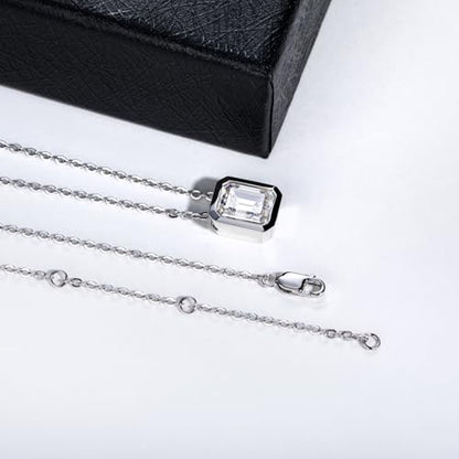 Moissanite Necklaces, 925 Sterling Silver Pendant Necklace for Women Men - style: Emerald Cut