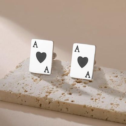 Cufflinks for Men Delicate Stainless Steel Wedding Business Cufflinks Gifts for Groom Husband French Shirt Accessories - style: Ace of Spades-Silver