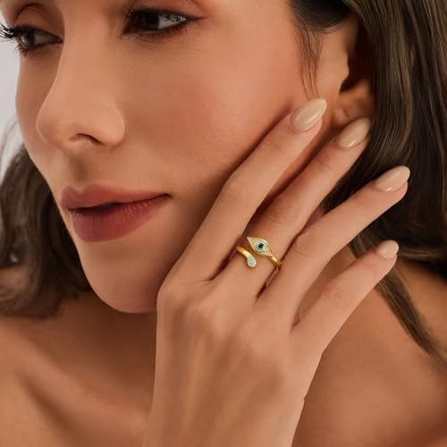 Cicy Bell Evil Eye Rings For Women 18k Plated Dainty CZ Stackable Ring Gift | Hypoallergenic、Brass、Jewelry Gift