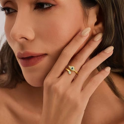 Cicy Bell Evil Eye Rings For Women 18k Plated Dainty CZ Stackable Ring Gift | Hypoallergenic、Brass、Jewelry Gift