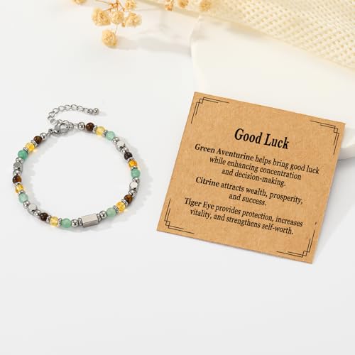 Natural Healing Crystal Bracelet for Women, Triple Protection Anxiety Relief New Beginnings Good Luck Empath Protection Jewelry Gift for Friends Daughter Mom 6.5+1.8 Inches - color: Good Luck-S