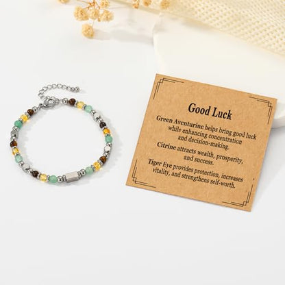 Natural Healing Crystal Bracelet for Women, Triple Protection Anxiety Relief New Beginnings Good Luck Empath Protection Jewelry Gift for Friends Daughter Mom 6.5+1.8 Inches - color: Good Luck-S