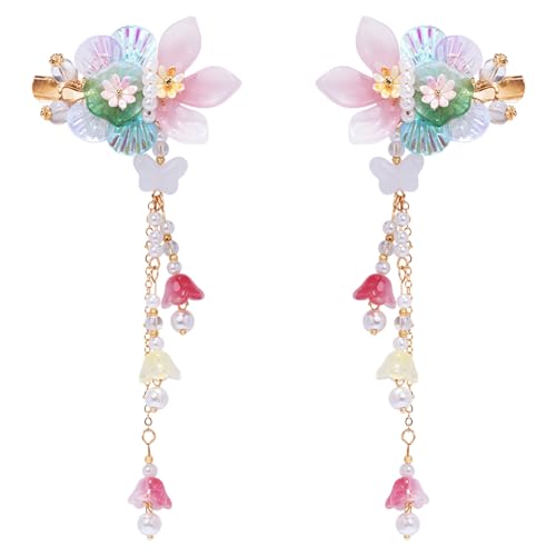 A Pair Wedding Hair Clips, Handmade Floral Design Alligator Crystal Hair Clips Pearl Barrettes, Rhinestones Flower Clips Pearl Headpieces Hair Pins Hair Accessories for Women Girls (Light Purple) - color: Light Purple