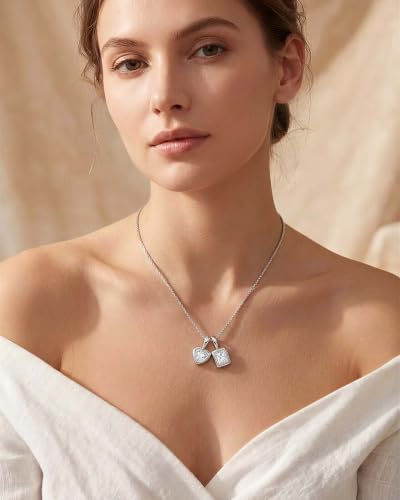 Interchangeable Removable CZ Charms Necklace, Gold Silver Stainless Steel Adjustable Box and Rice Bead Chain Minimalist Custom DIY Pendant Jewelry Gifts - color: Silver-A