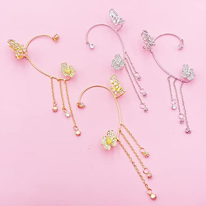 Shining Butterfly Ear Cuffs Zircon Butterfly Earrings for Women Ear Cuffs for Women Non Piercing Ear Wrap Around Earrings - color: F