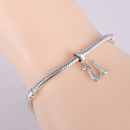 925 Sterling Silver Initial Charm fits Pandora, Gift for Mom Wife | Christmas,Birthday,Mother's Day, Anniversary, Valentine's Day - color: Letter U