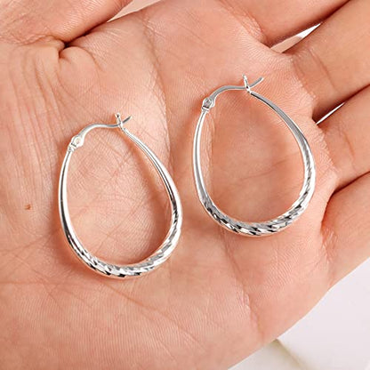 Silver Oval Hoop Earrings for Women 14K Gold Plated Hoop Earrings | Hypoallergenic Lightweight - color: D-Silver
