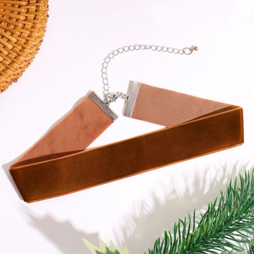 Velvet Choker Necklace for Women Goth Halloween Y2K Ribbon Collar Set - color: 2.54cm-12pcs-brown