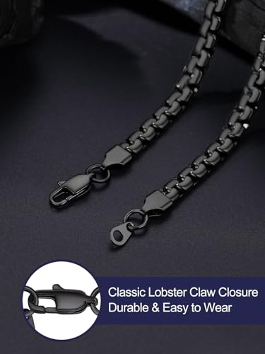 Bandmax Solid Stainless Steel Flat Box Link Chains 2MM/4MM/6MM/8MM Silver/Gold/Black Rolo Cable Chain Necklaces for Men Women 14"-30" Length, Gift Packed - color: 08 6MM-Black Plated