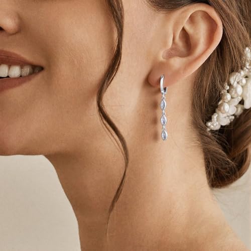 Dangle Earrings for Women Trendy, 14K Gold Plated CZ Huggie Drop Earrings, Dainty Long Chain Prom Wedding Jewelry Gift for Her - style: Marquise CZ Silver