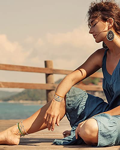 Hicarer 21 PC Surfer Wave Friendship Bracelet Set Waterproof Adjustable Boho Beach String Anklets Bulk, Summer Gift for Women - style: Minimal