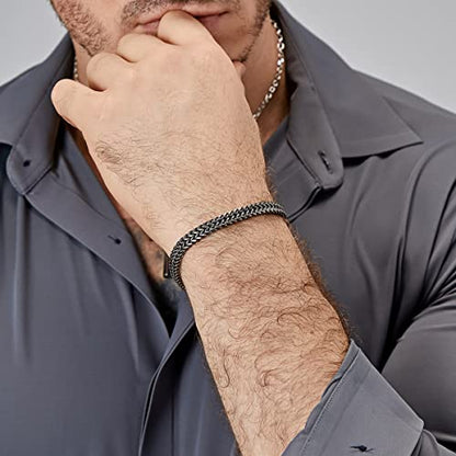 Mens Bracelet-Stainless Steel Magnetic Clasp Franco Chain Bracelets for Men - color: A-black