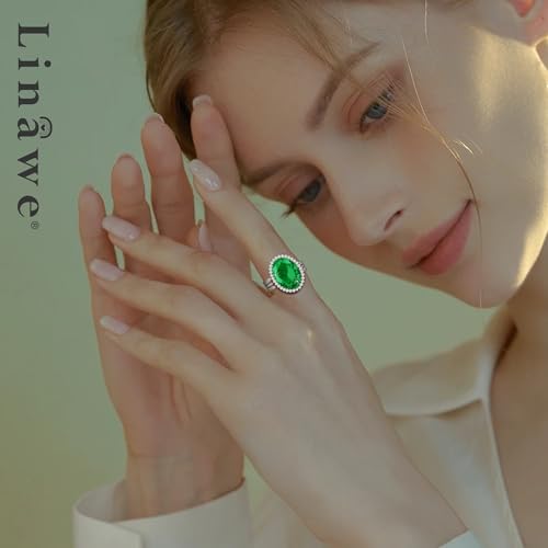 Linawe Costume Jewelry Adjustable Cocktail Ring for Women | Copper, Rhinestone, Cubic Zirconia, Oval, Fake Diamond, Crystal, Stone, Birthstone, Gemstone, Big, Chunky, Statement - color: White Green