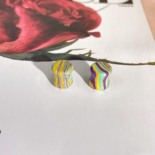 Rainbow Stone Double Flare Ear Plugs Tunnels Natural Organic Stones Expander Ears Piercing Stretcher Gauge Plug for Women Men Fashion Body Jewelry - color: 10mm(00g)