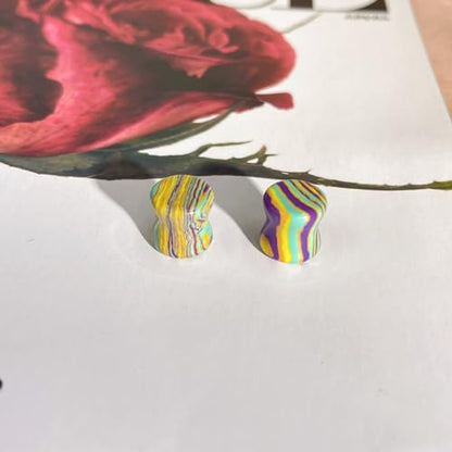 Rainbow Stone Double Flare Ear Plugs Tunnels Natural Organic Stones Expander Ears Piercing Stretcher Gauge Plug for Women Men Fashion Body Jewelry - color: 10mm(00g)