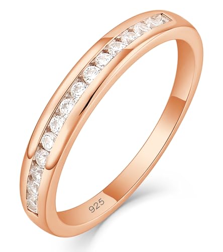 YL Stackable Rings 925 Sterling Silver Halo Birthstone Eternity Bands Jewelry for Women - color: 04-zirconia-Apr-rose gold