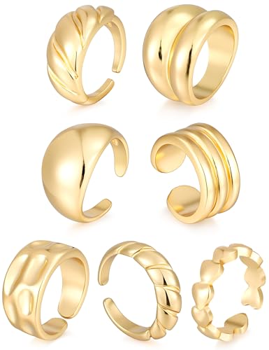 17 MILE Chunky Gold Stackable Rings for Women Non Tarnish, 18K Gold-Plated Statement Open Stacking Rings, Knuckle Band Ring Set - color: Gold 7 Pcs Open