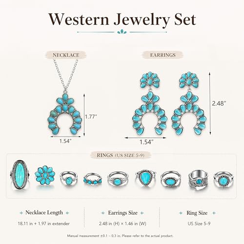 Western Turquoise Jewelry Set for Women | Necklace Earrings Bracelet Set for Cowgirl Party Country Concert Outfit