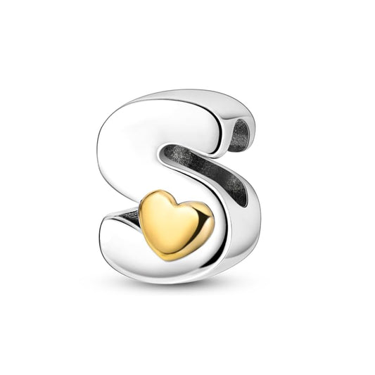 Women 925 Sterling Silver Charms A-Z Heart Letters Beads Pendant for Bracelets Women Fit Pandora Bracelets Hypoallergenic Beads - color: S