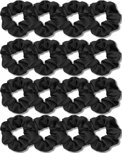 IVARYSS Satin Scrunchies for Women, Soft Than Silk for Hair, Fashion Ties and Bands for Thin | Thick Hair Styling, 16 Pack (Black) - color: Black