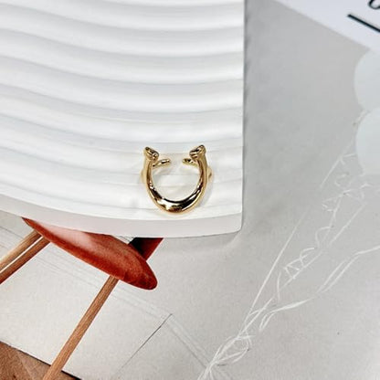 NewZenro Horseshoe Ring for Women Dainty Minimalist Stainless Steel Gold-tone U Shaped Animal Statement Open Band Finger Rings Comfort Fit Fashion Trendy Jewelry Size 7