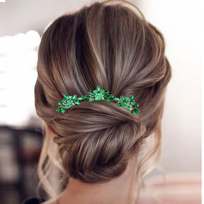 Bridal Crystal Hair Piece with Comb 3 Pieces Small Rhinestone Wedding Gold Hair Pins Accessories for Women Girls (Green) - color: Green