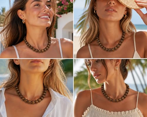 Chunky Colorful Beaded Necklace for Women Boho Summer Statement Resin Choker Necklaces Beach Jewelry Accessories - color: Dark Brown