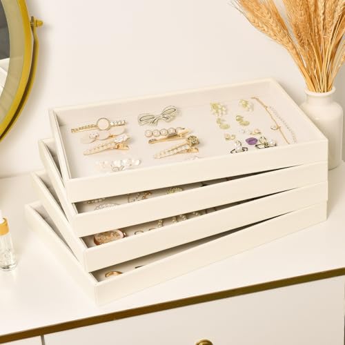 Beige Velvet Jewelry Tray for Drawers Jewelrys Display Tray Stackable Jewelry Organizer Trays for Necklace Bracelet Ring Watch (1 Pack) - color: Beige