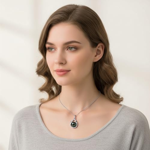 Genuine Tahitian Black Pearl Necklace for Women, 9-11mm AAAA Seawater Pearl with Sterling Silver Moissanite Pendant, Jewelry Gift for Wife, Mom, Girlfriend, Wedding Anniversary, Birthday, Christmas - size: 9-10mm, style: Interwoven Dewdrops