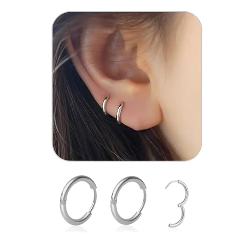 1 Pair 7mm Small Hoop Earrings for Women, 316L Surgical Stainless Steel Huggie Hoop Earrings Hypoallergenic Cartilage Hoop Earrings for Helix Tragus Conch Piercing Jewelry for Women Men(Silver/1.6mm) - color: Silver, size: 7mm (Thickness: 1.6MM)