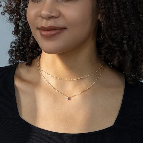 Layered Necklaces for Women - 14K Dainty Gold Plated Layering Chokers Necklaces Set Multilayer Delicate Necklace Trendy Adjustable Long Layered Necklaces for Women - style: 17 CZ Necklace