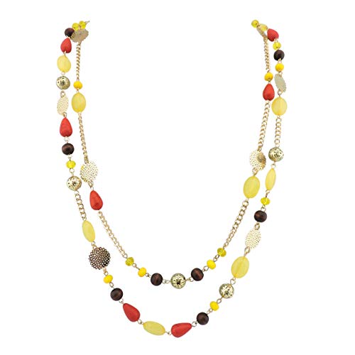 Bocar Long Necklaces for Women Trendy, Boho Layered Crystal Beaded Collar Necklaces for Women, Fashion Statement Necklaces Jewelry - color: Yellow