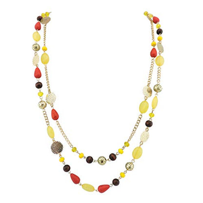 Bocar Long Necklaces for Women Trendy, Boho Layered Crystal Beaded Collar Necklaces for Women, Fashion Statement Necklaces Jewelry - color: Yellow