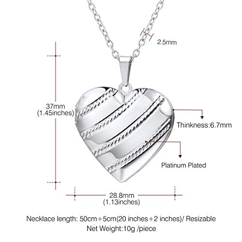 U7 Women Locket Necklace, Heart Photo Lockets Hold Picture, Gift Box Packed | Gold/Silver/Rose Locket Charm, Custom Picture and Engravement Heart Pendant, 20" Chain, Personalized Gift for Mom Wife Friend - color: 05# Platinum Stripe