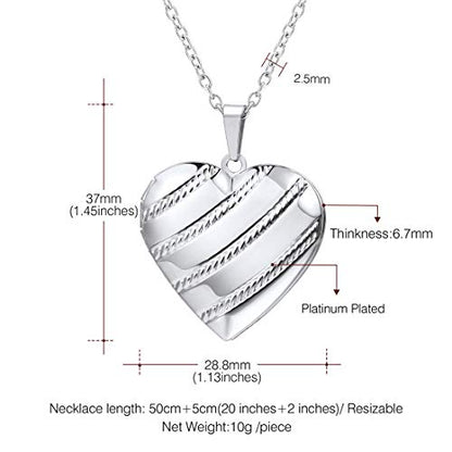 U7 Women Locket Necklace, Heart Photo Lockets Hold Picture, Gift Box Packed | Gold/Silver/Rose Locket Charm, Custom Picture and Engravement Heart Pendant, 20" Chain, Personalized Gift for Mom Wife Friend - color: 05# Platinum Stripe