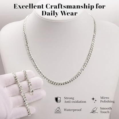 WomenGifts Cuban Link Chain Necklace for Women, Waterproof 14k Gold Silver Plated Chain Choker, Non Tarnish Stainless Steel Jewelry, 3.5/5/6/8/11mm,14/16/18 Inch Thin&Chunky&Thick - color: Silver, style: 5MM-14"