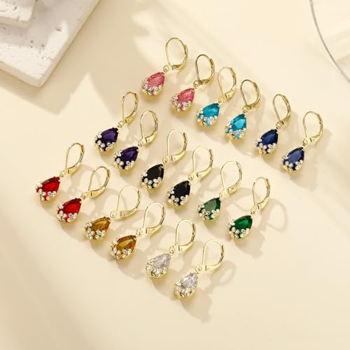 Dangle Earrings for Women Multicolor Crystal Drop Earrings Set Leverback Teardrop Earrings 925 Silver and 14K Gold Plated Hypoallergenic Fashion Cubic Zirconia Dangle Earrings Trendy Jewelry Gifts for Women - style: Teardrop Set-G 1