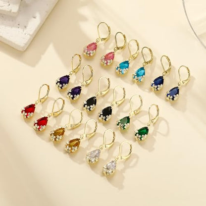 Dangle Earrings for Women Multicolor Crystal Drop Earrings Set Leverback Teardrop Earrings 925 Silver and 14K Gold Plated Hypoallergenic Fashion Cubic Zirconia Dangle Earrings Trendy Jewelry Gifts for Women - style: Teardrop Set-G 1