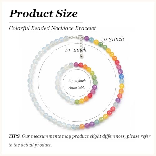 Dopamine Necklace UV Reactive Colorful Rainbow Beaded Necklace Dopamine Jewelry Set Color Changing Mood Necklaces Bracelet Earrings Summer Beach Vacation Gift for Women - color: A2:2ps Changing