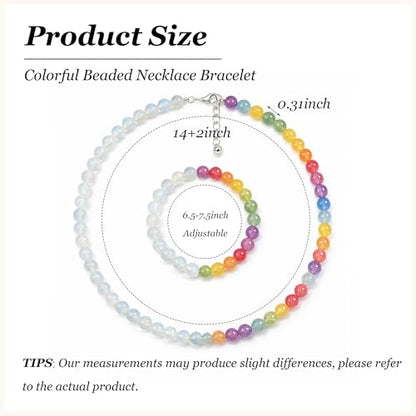 Dopamine Necklace UV Reactive Colorful Rainbow Beaded Necklace Dopamine Jewelry Set Color Changing Mood Necklaces Bracelet Earrings Summer Beach Vacation Gift for Women - color: A2:2ps Changing